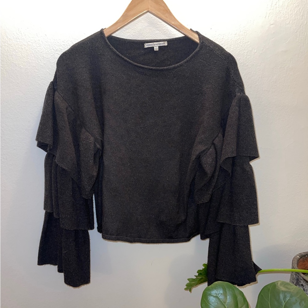 Rebecca Minkoff Gray Ruffle Sleeve Sweater sz L
